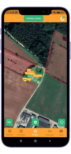 localizacion del ganado con collar gps para vacas visto dentro de la aplicación ganadera rumi